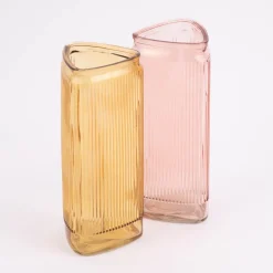 Vase Dekovase Glas dreieckig mit Rillen gelb 10,5x20cm
