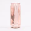 Vase Dekovase Glas dreieckig mit Rillen rosa 10,5x20cm