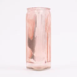Vase Dekovase Glas dreieckig mit Rillen rosa 10,5x20cm