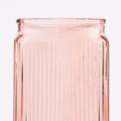 Vase Dekovase Glas dreieckig mit Rillen rosa 10,5x20cm