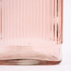 Vase Dekovase Glas dreieckig mit Rillen rosa 10,5x20cm
