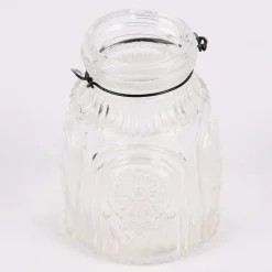Vase Laterne geprägt Mandala Glas mit Henkel aus Draht klar 5,5x8cm
