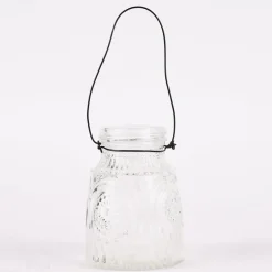 Vase Laterne geprägt Mandala Glas mit Henkel aus Draht klar 5,5x8cm
