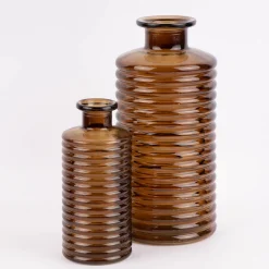 Vase zylinderförmig mit Rillenprägung u. schmalem Hals Glas klar braun 9,5x21,5cm