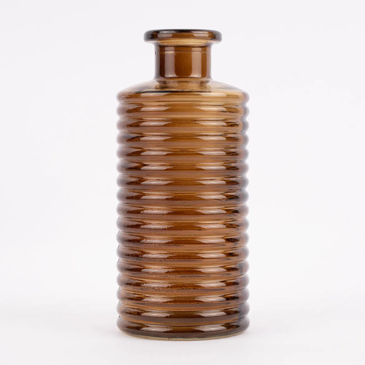 Vase zylinderförmig mit Rillenprägung u. schmalem Hals Glas klar braun 9,5x21,5cm