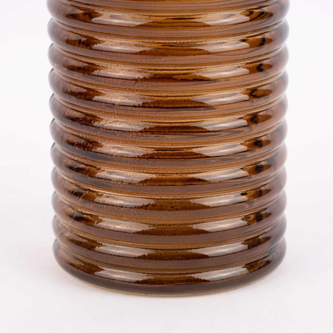 Vase zylinderförmig mit Rillenprägung u. schmalem Hals Glas klar braun 9,5x21,5cm