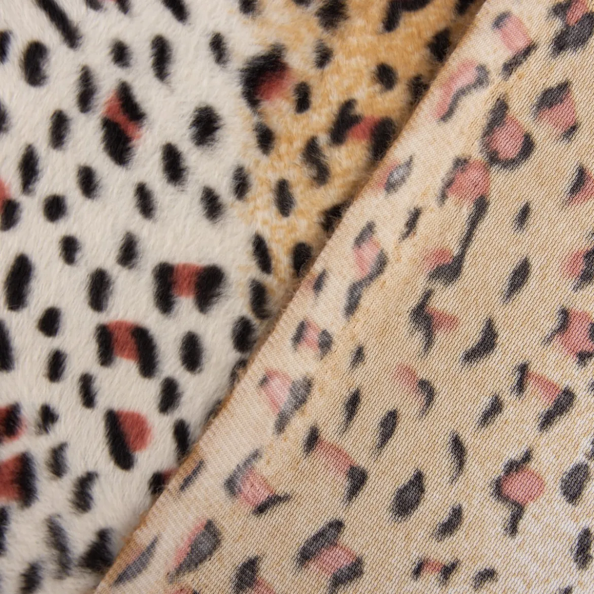 Velours Fellimitat Kunstfell Leopard braun creme schwarz 1,5m Breite