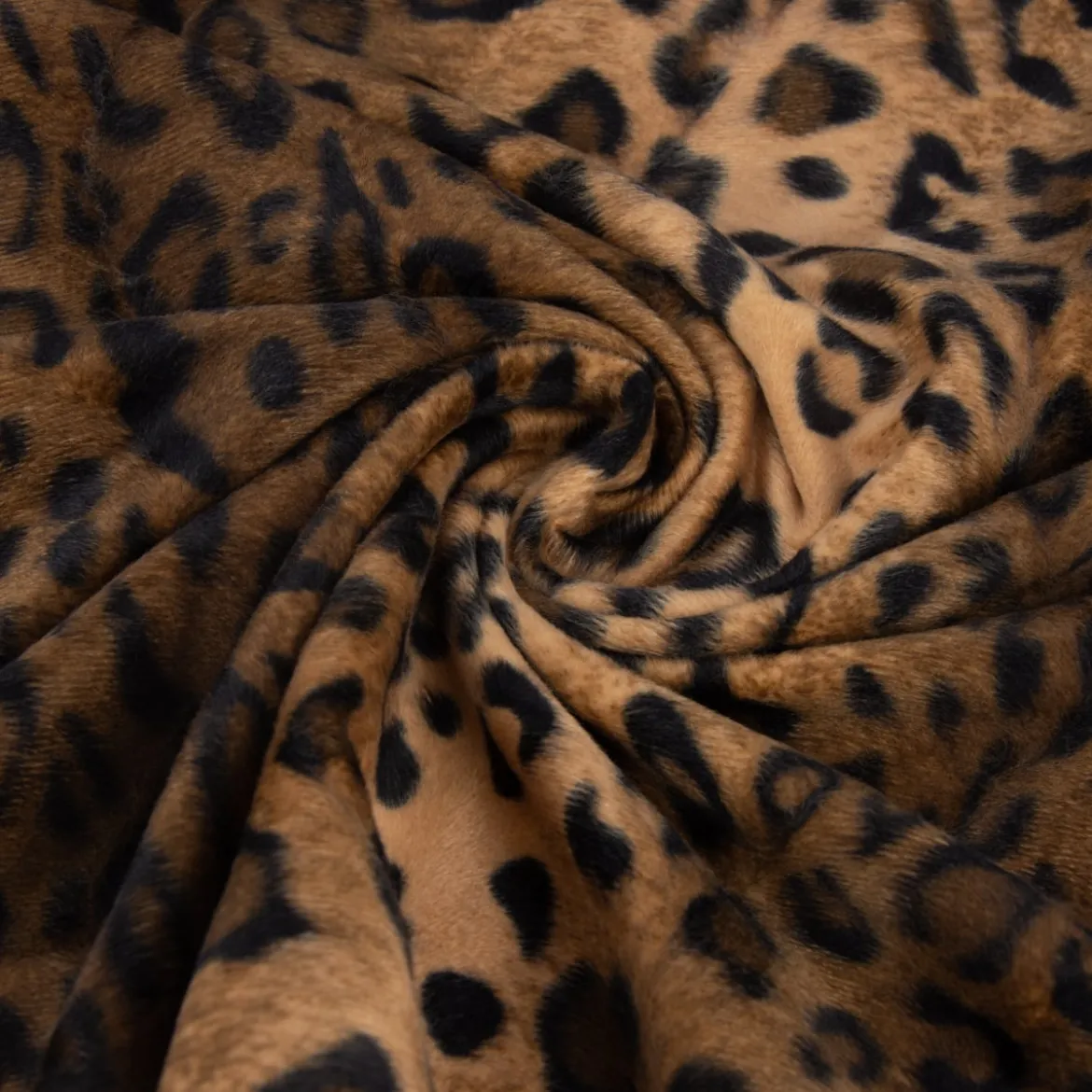 Velours Fellimitat Kunstfell Leopard braun Töne 1,5m Breite