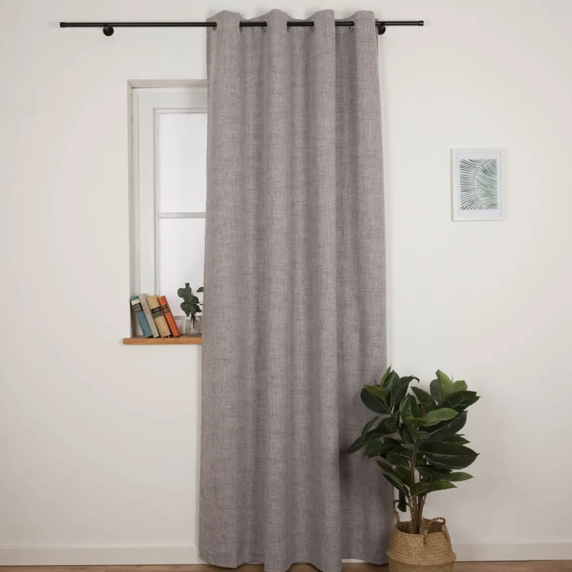 Verdunkelungsvorhang mit Ösen Blackout Thermoisolierung Schallisolierung grau meliert 140x245cm