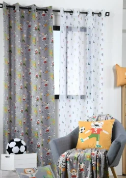 Verdunklungsvorhang Kinderzimmer mit Ösen Fußball grau bunt 140x260cm