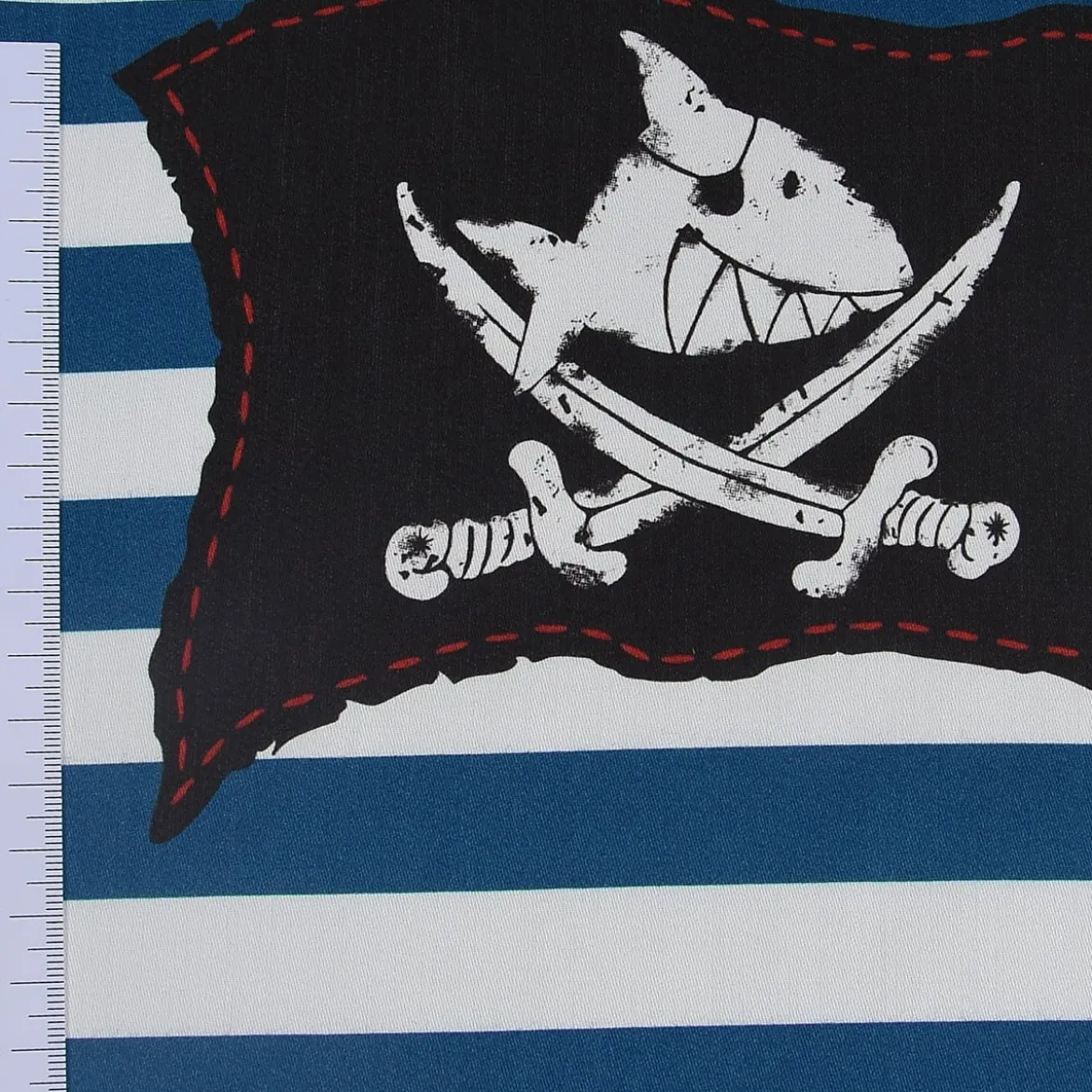 Villa Coppenrath Capt´n Sharky Dekostoff Baumwollstoff Gardinenstoff Meterware Streifen Piratenflagge blau weiß 140cm