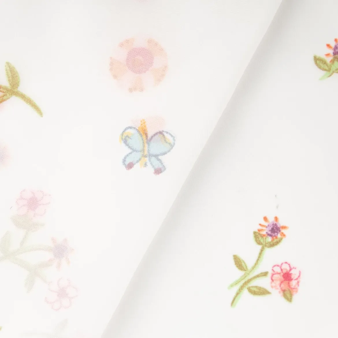 Villa Coppenrath Gardinenstoff Voile weiß Blumen Schmetterlinge 290 cm