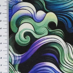 Viskose Jersey Stoff mit Digitaldruck Waves grün lila schwarz 1,5m