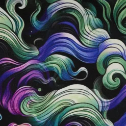Viskose Jersey Stoff mit Digitaldruck Waves grün lila schwarz 1,5m