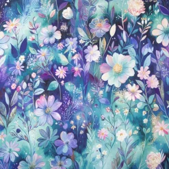 Viskose Jersey Stoff mit Digitaldruck Blumen blau mint lila 1,5m Breite