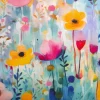 Viskose Jersey Stoff mit Digitaldruck Aquarellblumen blau gelb rosa 1,5m Breite