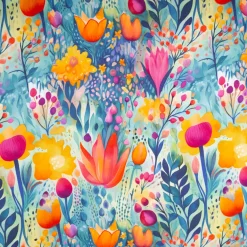 Viskose Jersey Stoff mit Digitaldruck Blumen Blätter bunt 1,5m Breite