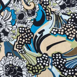 Viskose Popeline Stoff Retro Blumen blau grün 1,44m Breite