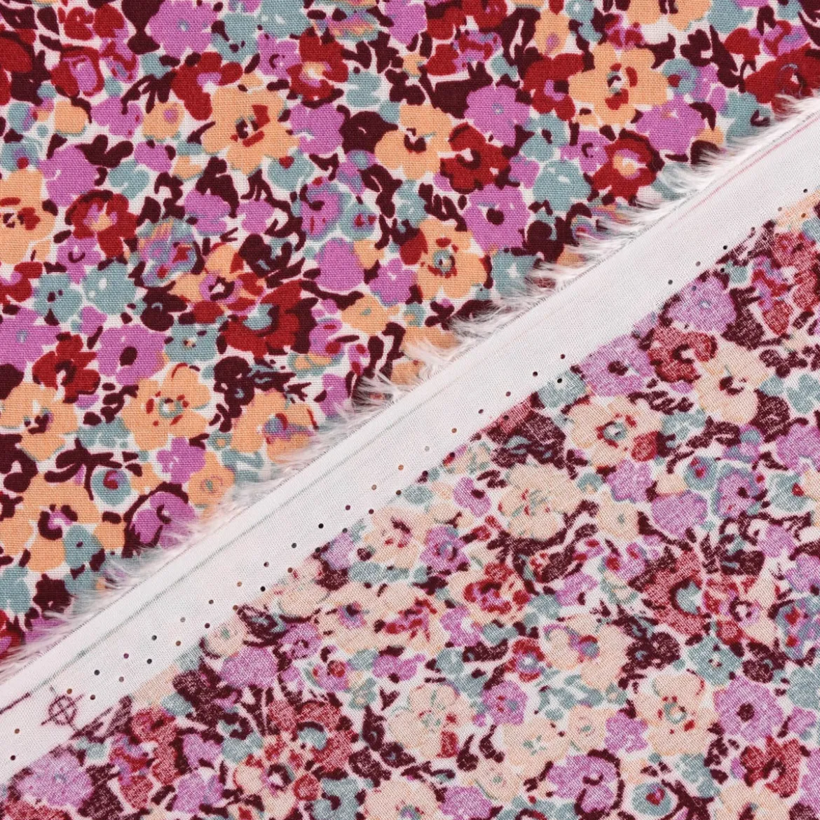 Viskosestoff Bekleidungsstoff Radiance Flowers Alloverblümchen rosa rot 1,45m Breite