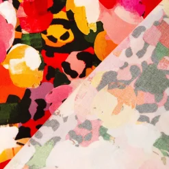 Viskose Stoff für Bekleidung Aquarell-Blüten rosa grün 140cm Stoffbreite