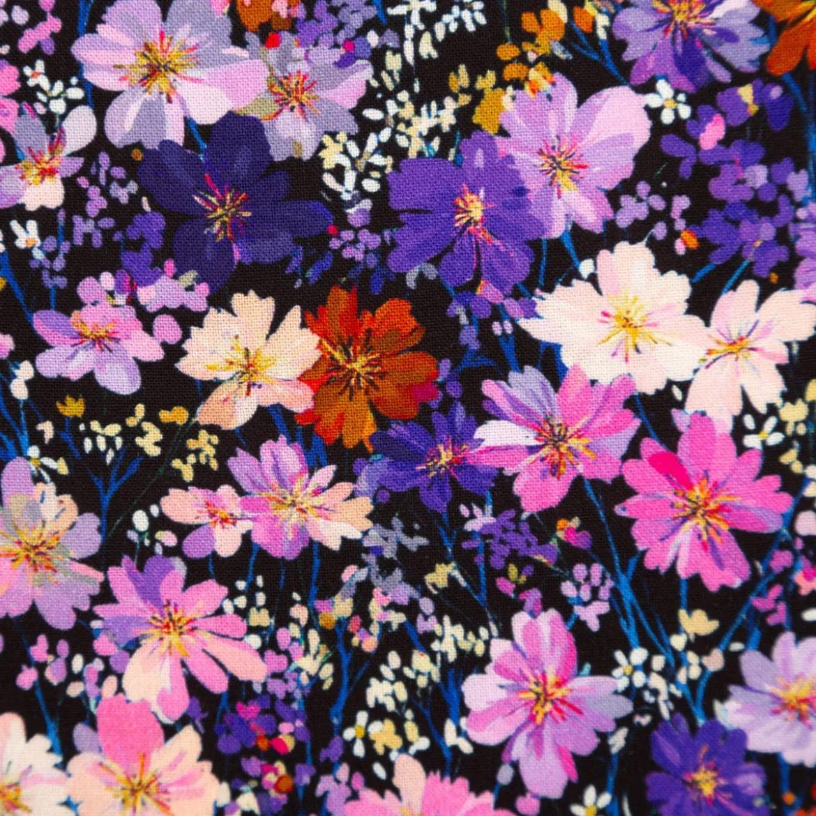 Viskose Stoff für Bekleidung Blumen lila 140cm Stoffbreite