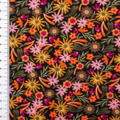 Viskose Stoff für Bekleidung Blüten und Blätter klein bunt 140cm Stoffbreite