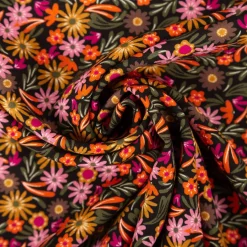 Viskose Stoff für Bekleidung Blüten und Blätter klein bunt 140cm Stoffbreite