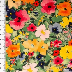 Viskose Stoff für Bekleidung Blüten grün pink 140cm Stoffbreite