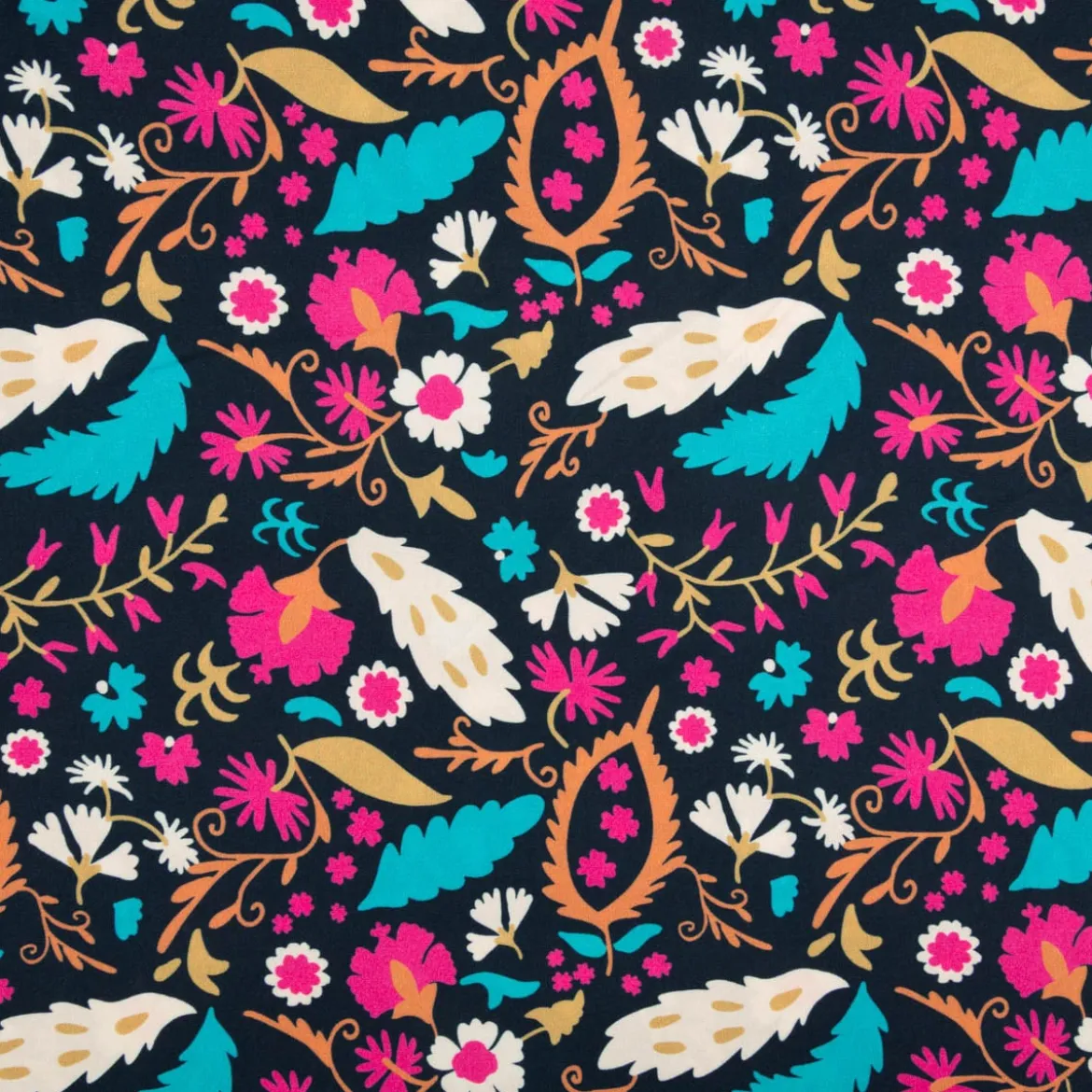 Viskose Stoff für Bekleidung Blumen abstrakt blau pink 140cm Stoffbreite