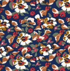 Viskose Stoff für Bekleidung Grenadier Blumen dunkelblau, rot 1,50m Breite