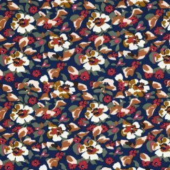 Viskose Stoff für Bekleidung Grenadier Blumen dunkelblau, rot 1,50m Breite