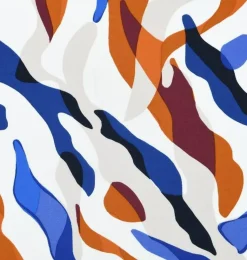 Viskose Stoff für Bekleidung Imany abstrakter Print weiß blau orange 1,50m Breite