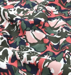 Viskose Stoff für Bekleidung Rox abstrakter Print khakigrün pink rosa 1,50m Breite