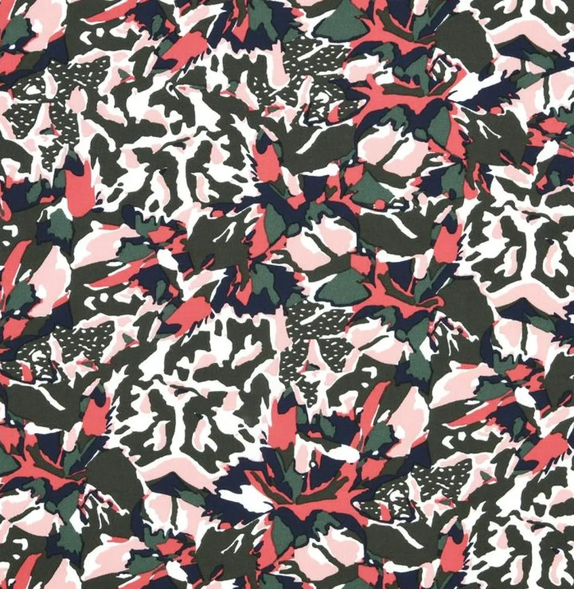 Viskose Stoff für Bekleidung Rox abstrakter Print khakigrün pink rosa 1,50m Breite