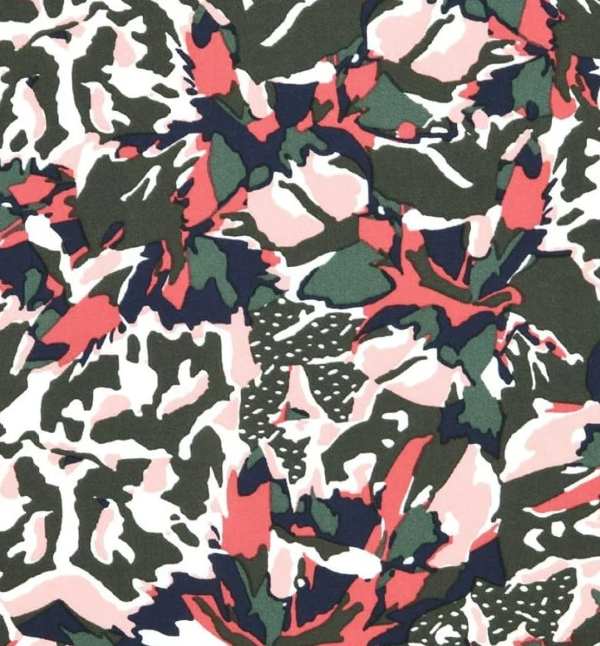 Viskose Stoff für Bekleidung Rox abstrakter Print khakigrün pink rosa 1,50m Breite