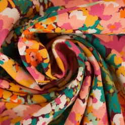 Viskose Stoff für Bekleidung Silene abstrakte Blümchen rosa bunt 1,45m Breite