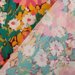 Viskose Stoff für Bekleidung Silene abstrakte Blümchen rosa bunt 1,45m Breite