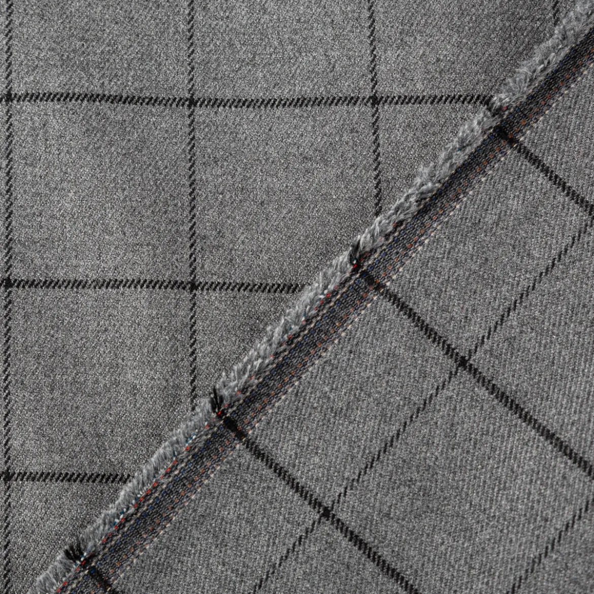 Viskose Stoff Karo Muster feine Linien grau schwarz 1,4m Breite
