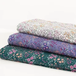 Viskose Stoff Lenzing EcoVero™ Blümchen ecru lila rosa gelb 140 cm Breite