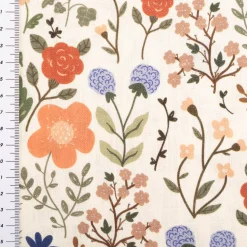 Viskose Stoff mit 42% Leinenanteil Blumen beige bunt 1,43cm Breite