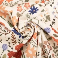 Viskose Stoff mit 42% Leinenanteil Blumen beige bunt 1,43cm Breite