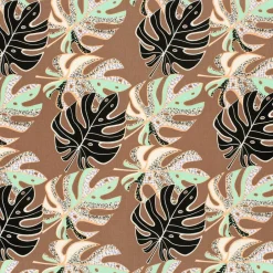 Viskose Stoff mit 30% Leinenanteil Monstera Blätter abstrakt braun mint 134cm Breite