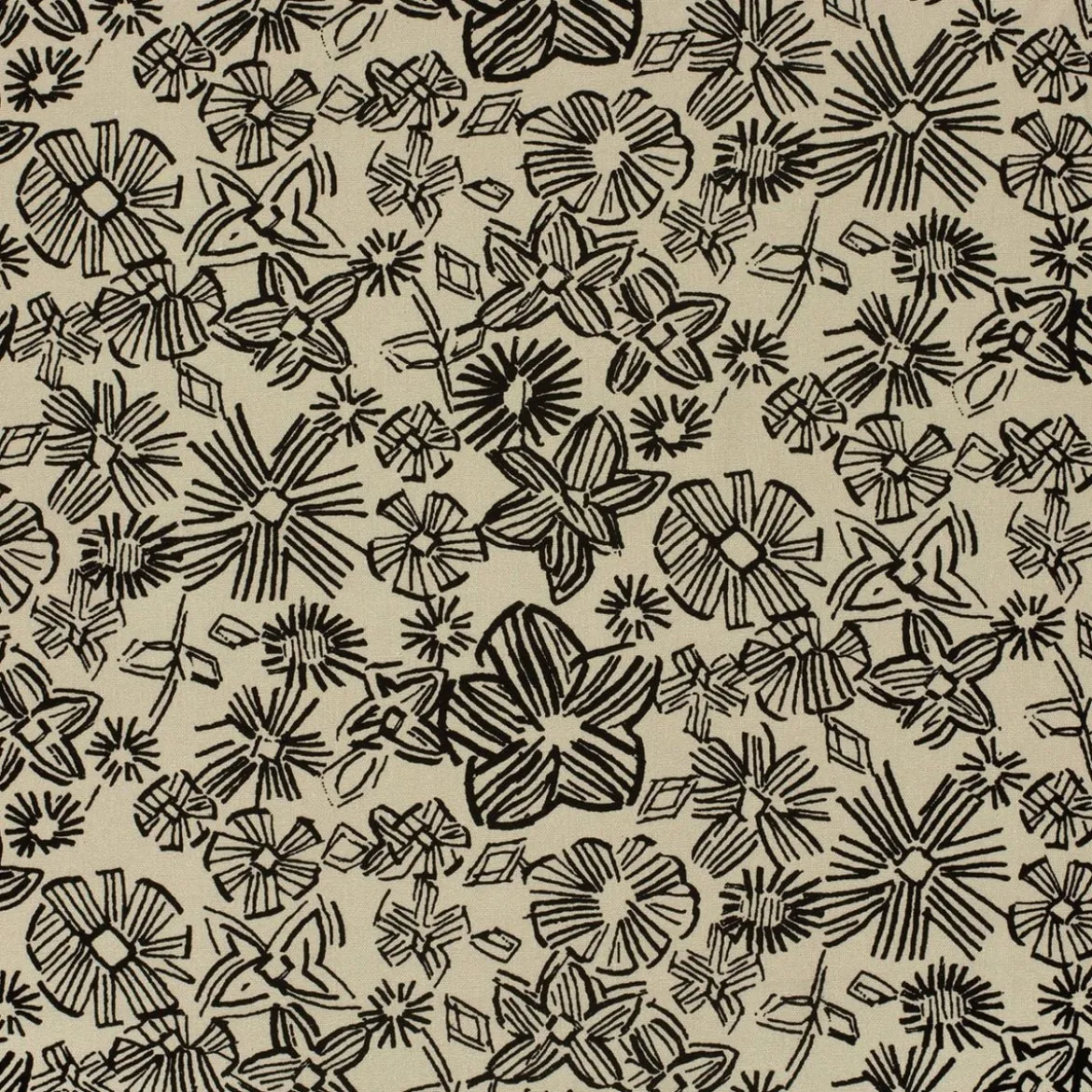 Viskose Stoff mit 30% Leinenanteil abstrakte Blumen natur schwarz 134cm Breite