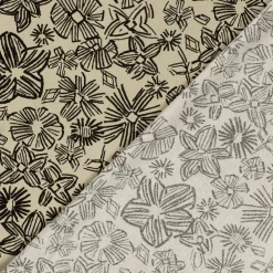 Viskose Stoff mit 30% Leinenanteil abstrakte Blumen natur schwarz 134cm Breite
