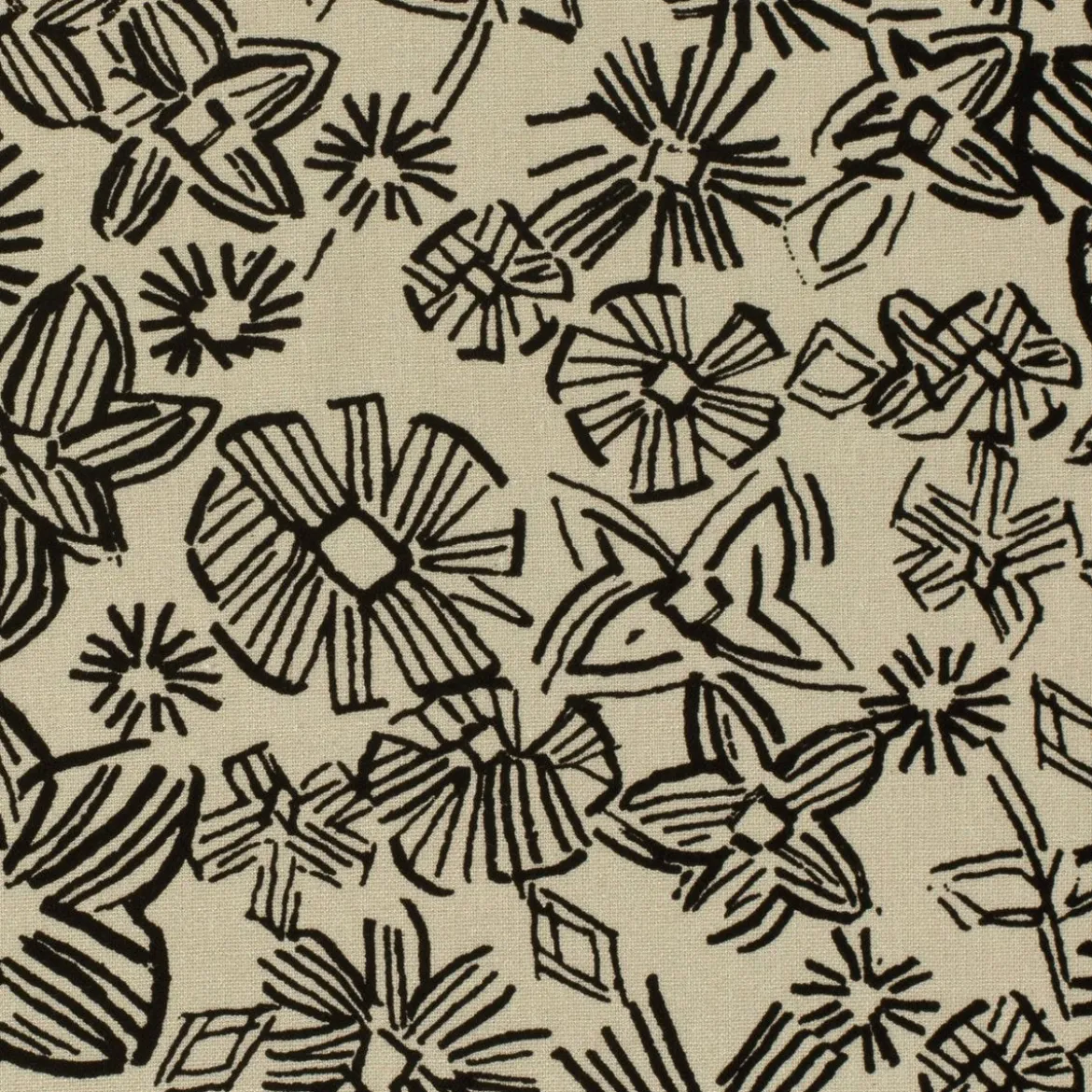 Viskose Stoff mit 30% Leinenanteil abstrakte Blumen natur schwarz 134cm Breite