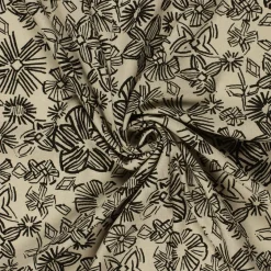 Viskose Stoff mit 30% Leinenanteil abstrakte Blumen natur schwarz 134cm Breite