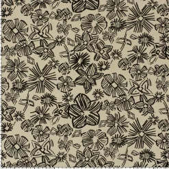 Viskose Stoff mit 30% Leinenanteil abstrakte Blumen natur schwarz 134cm Breite