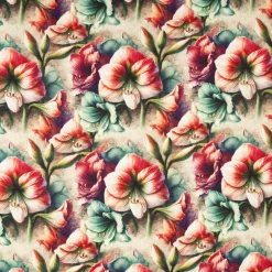 Viskose Stoff mit 42% Leinenanteil Alazela Blumen natur rosa türkis grün 1,43cm Breite