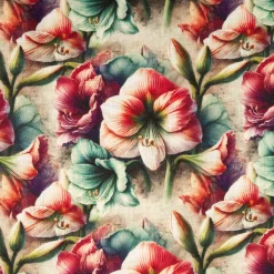 Viskose Stoff mit 42% Leinenanteil Alazela Blumen natur rosa türkis grün 1,43cm Breite