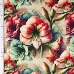 Viskose Stoff mit 42% Leinenanteil Alazela Blumen natur rosa türkis grün 1,43cm Breite